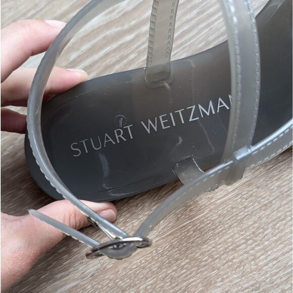 Stuart Weitzman Sandals Buckle Jelly Millie Gray Clear Flats Thong, size 8 - Picture 2 of 4